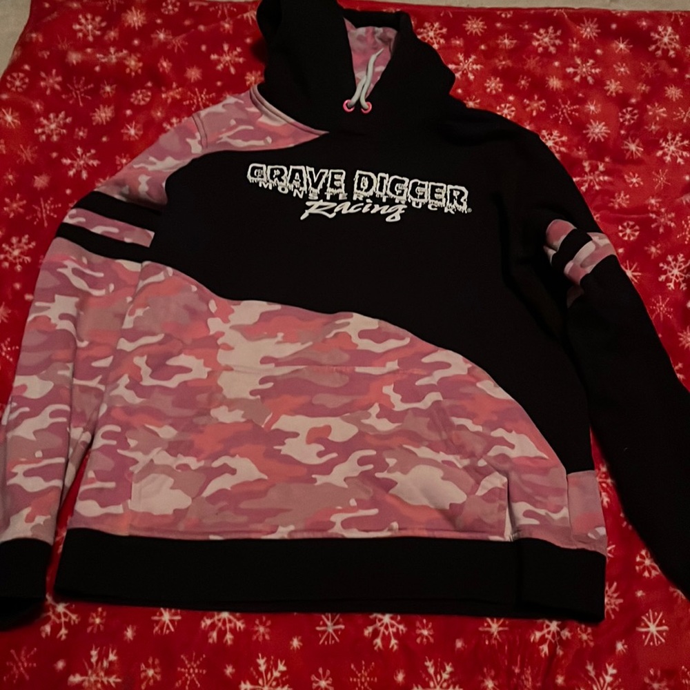 Pink camp and black grave digger hoodie